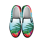 Hawaiian Aloha Flower Print Black Slip On Shoes