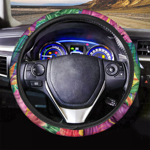 Hawaiian Aloha Flower Print Car Steering Wheel Cover