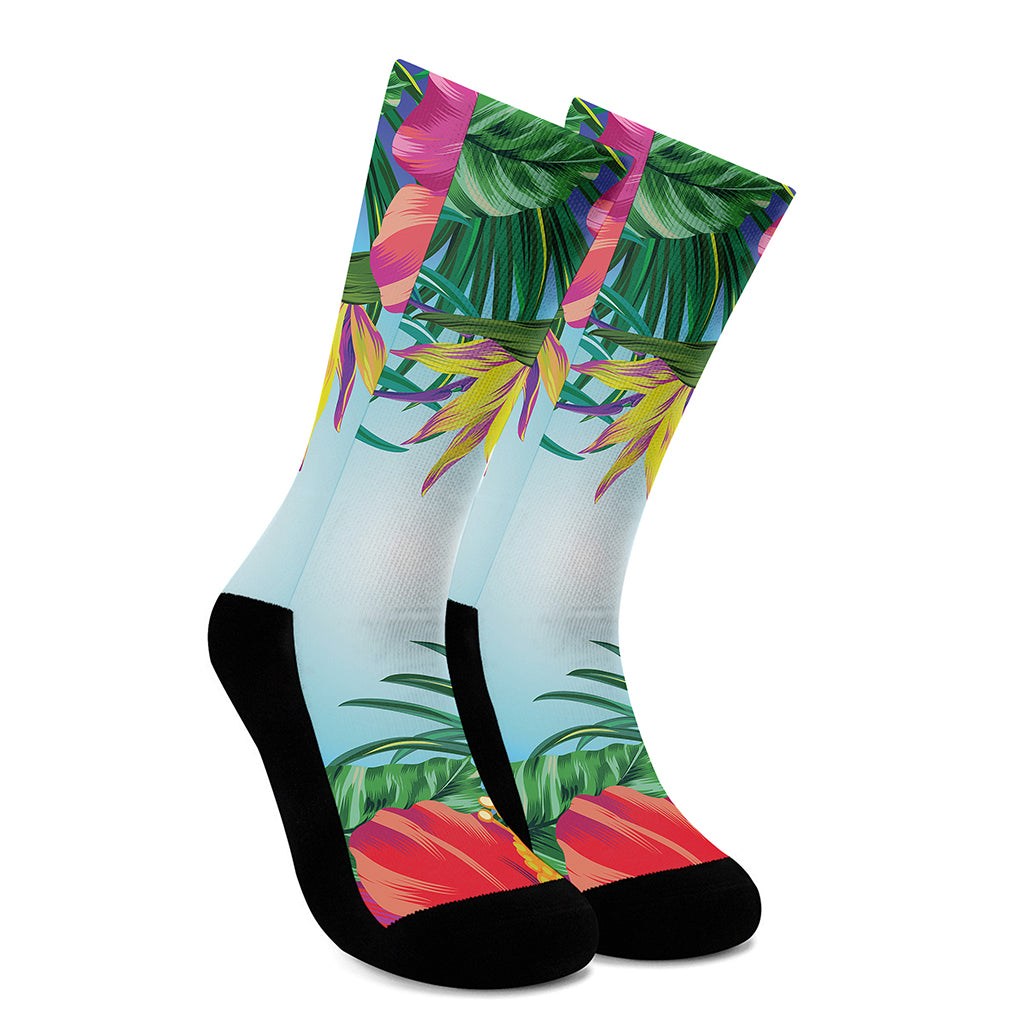 Hawaiian Aloha Flower Print Crew Socks