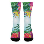 Hawaiian Aloha Flower Print Crew Socks