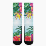Hawaiian Aloha Flower Print Crew Socks