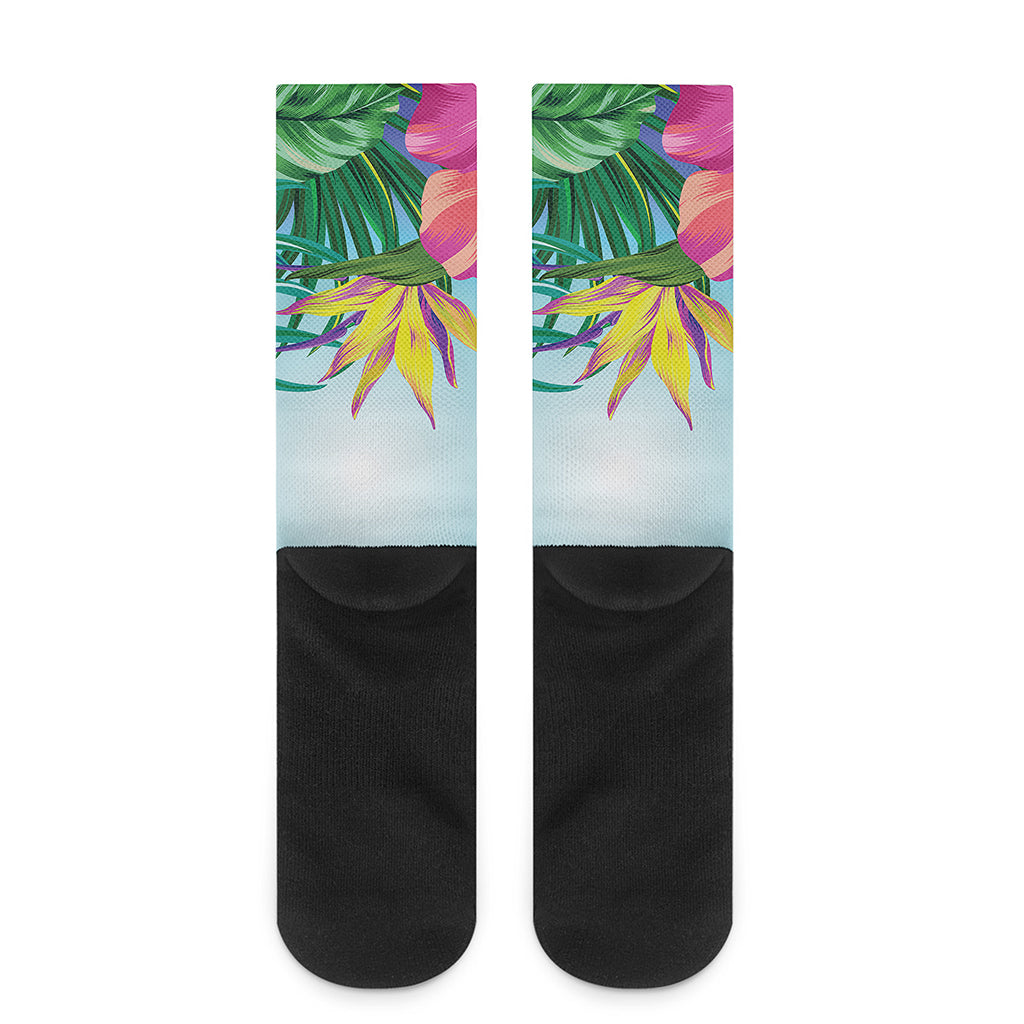 Hawaiian Aloha Flower Print Crew Socks