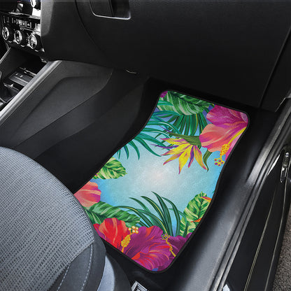 Hawaiian Aloha Flower Print Front and Back Car Floor Mats