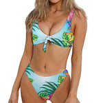 Hawaiian Aloha Flower Print Front Bow Tie Bikini
