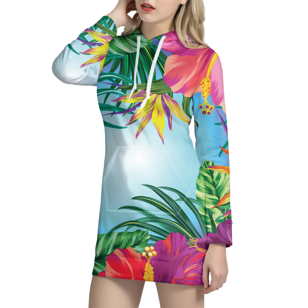 Hawaiian Aloha Flower Print Hoodie Dress