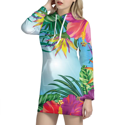 Hawaiian Aloha Flower Print Hoodie Dress
