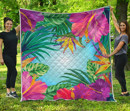 Hawaiian Aloha Flower Print Quilt