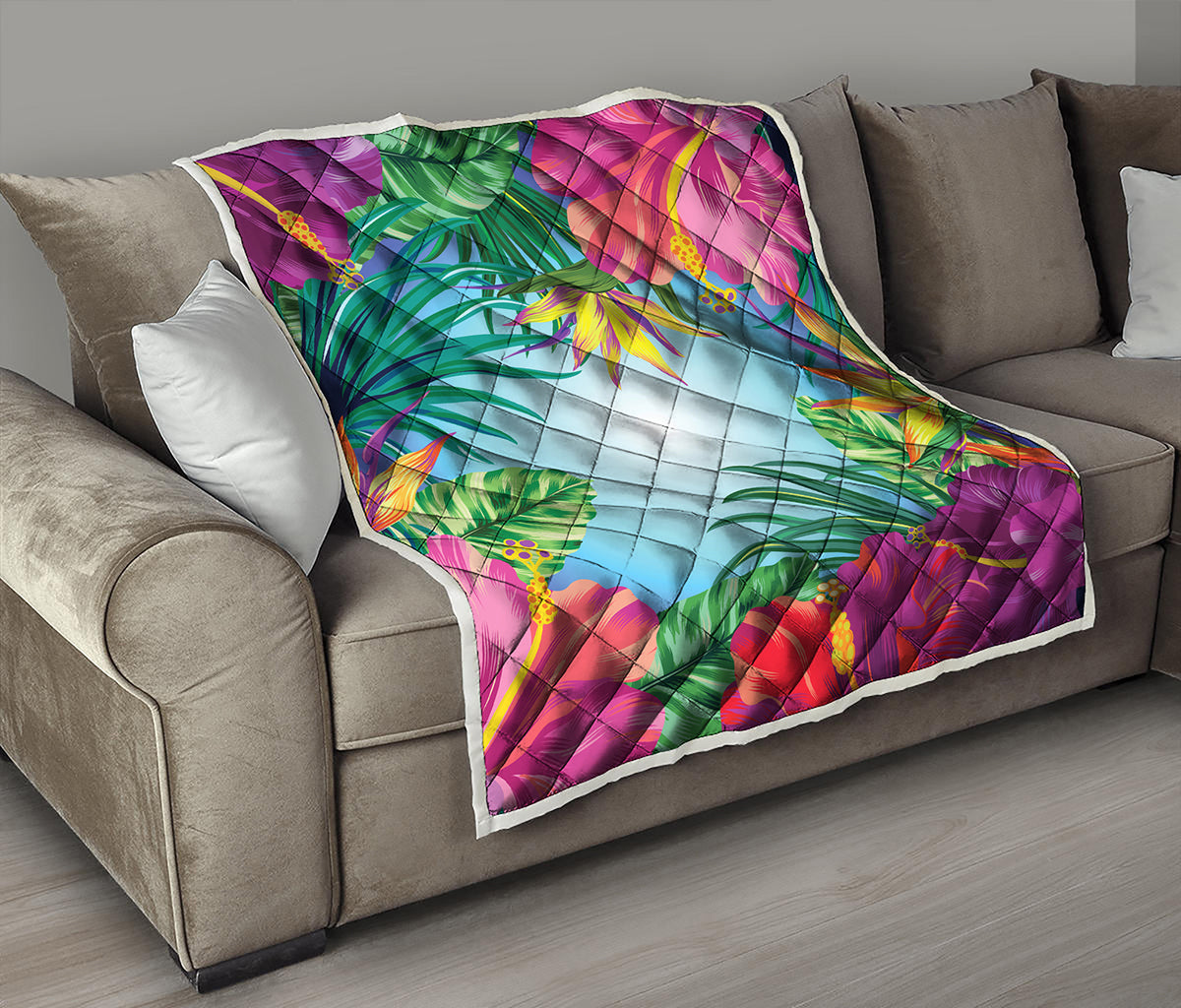 Hawaiian Aloha Flower Print Quilt
