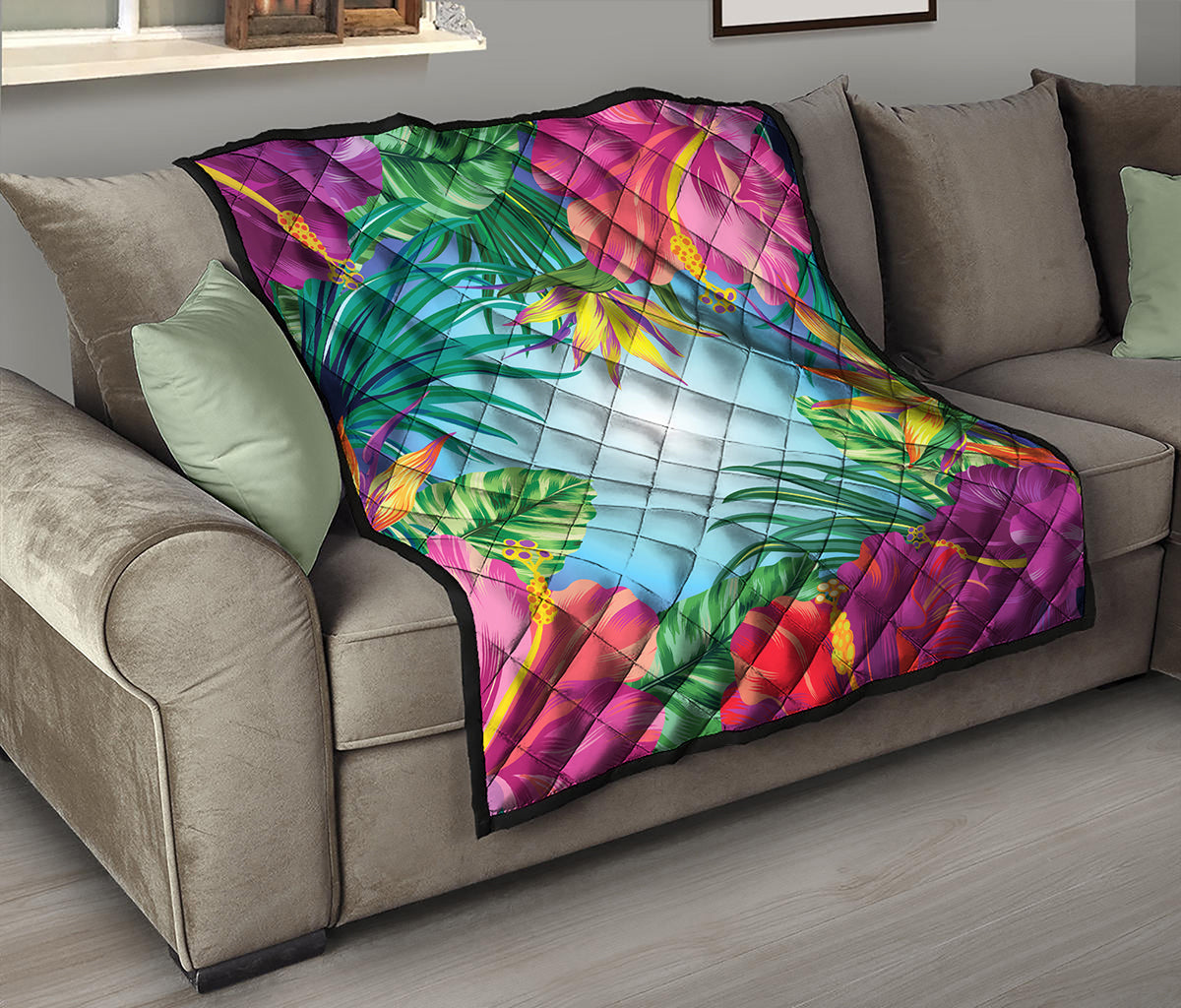 Hawaiian Aloha Flower Print Quilt