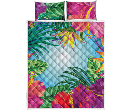 Hawaiian Aloha Flower Print Quilt Bed Set