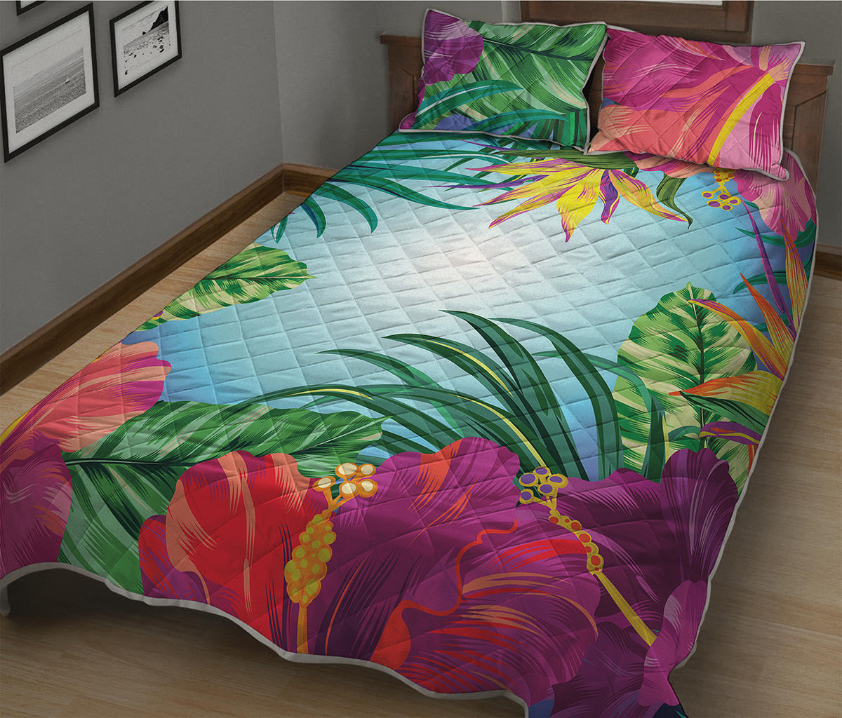 Hawaiian Aloha Flower Print Quilt Bed Set
