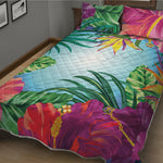 Hawaiian Aloha Flower Print Quilt Bed Set
