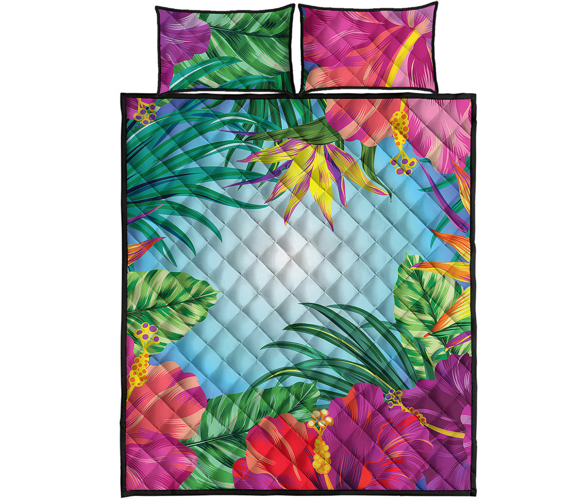 Hawaiian Aloha Flower Print Quilt Bed Set