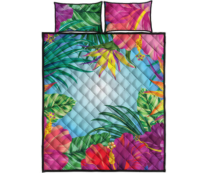 Hawaiian Aloha Flower Print Quilt Bed Set