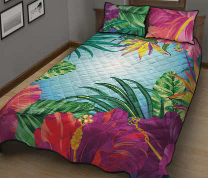 Hawaiian Aloha Flower Print Quilt Bed Set