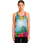 Hawaiian Aloha Flower Print Women's Racerback Tank Top