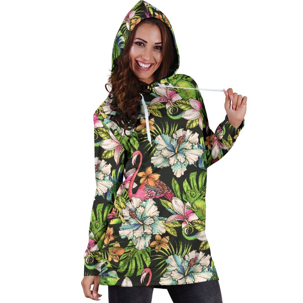 Hawaiian Aloha Tropical Pattern Print Hoodie Dress GearFrost