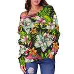 Hawaiian Aloha Tropical Pattern Print Off Shoulder Sweatshirt GearFrost