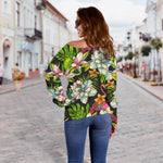 Hawaiian Aloha Tropical Pattern Print Off Shoulder Sweatshirt GearFrost