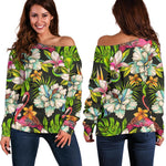 Hawaiian Aloha Tropical Pattern Print Off Shoulder Sweatshirt GearFrost