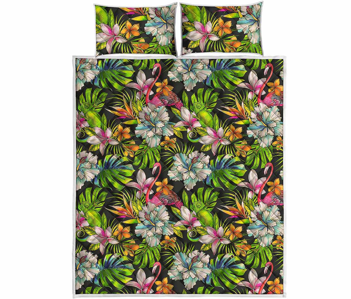 Hawaiian Aloha Tropical Pattern Print Quilt Bed Set