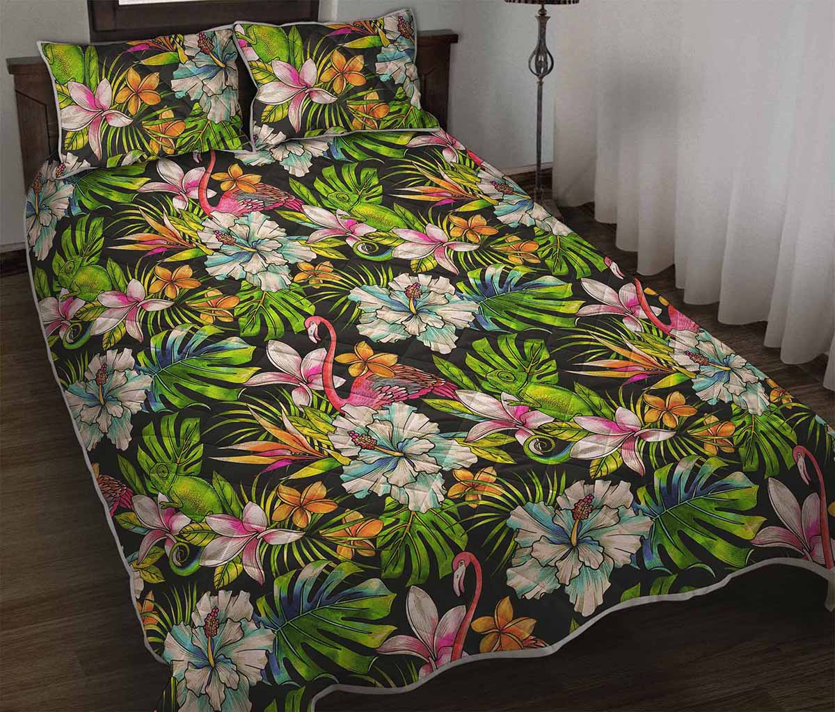 Hawaiian Aloha Tropical Pattern Print Quilt Bed Set