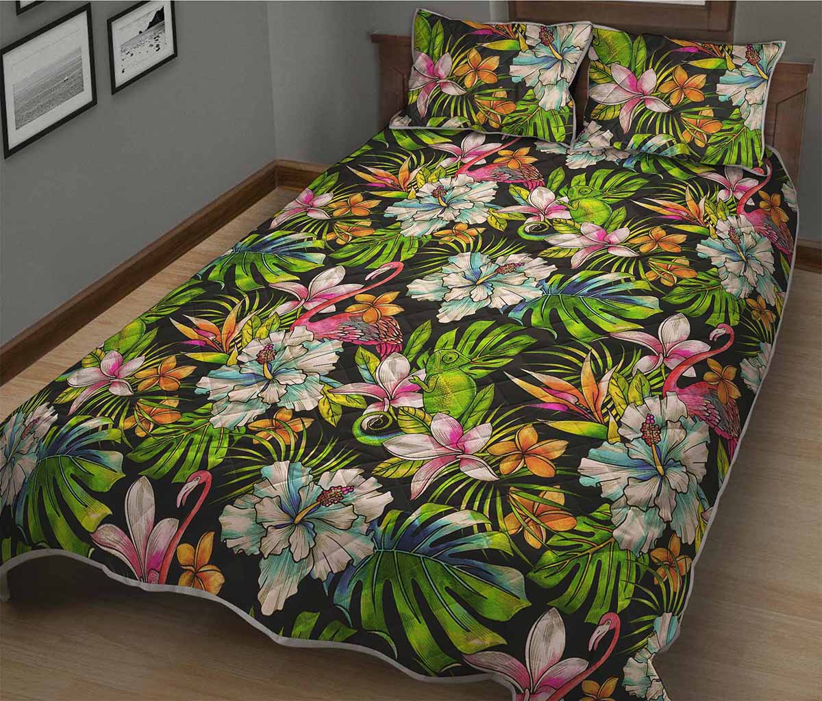Hawaiian Aloha Tropical Pattern Print Quilt Bed Set