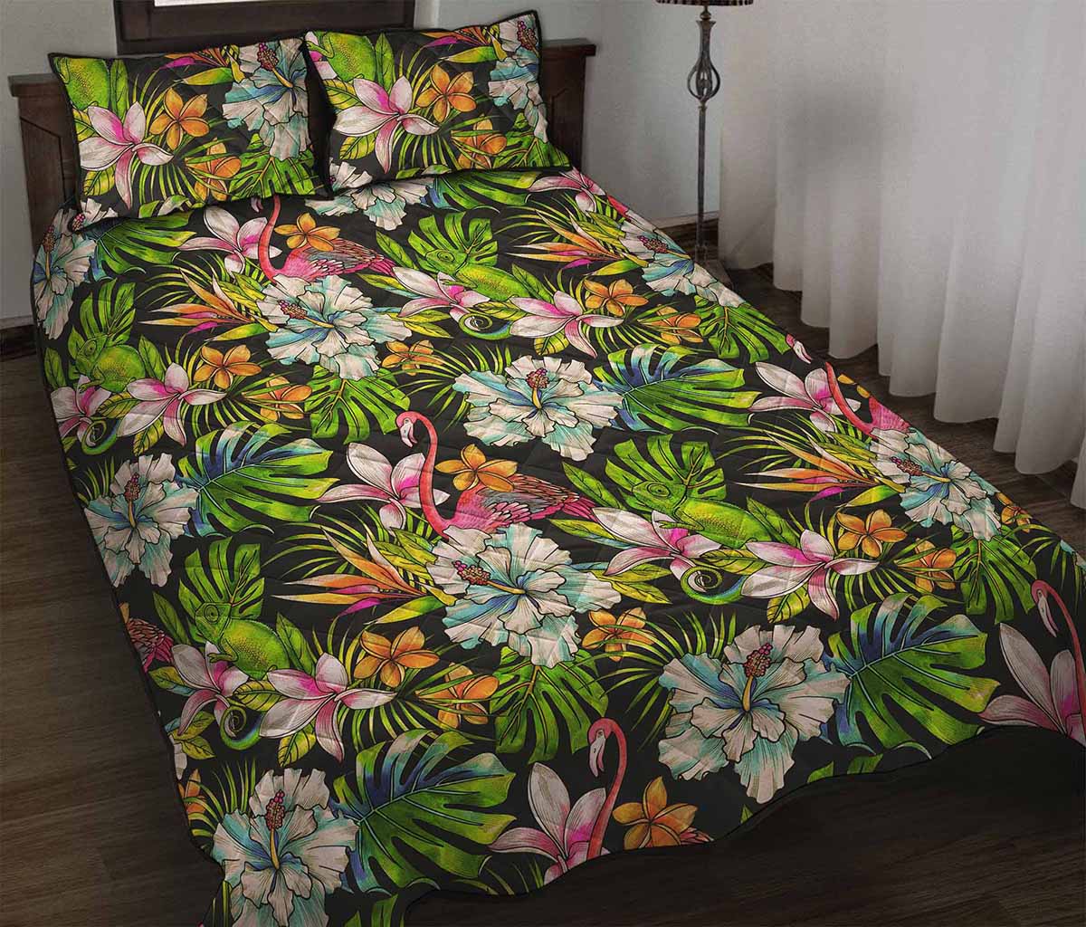 Hawaiian Aloha Tropical Pattern Print Quilt Bed Set
