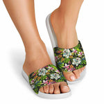 Hawaiian Aloha Tropical Pattern Print White Slide Sandals