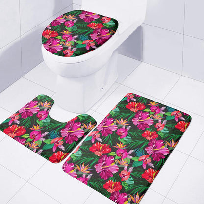 Hawaiian Floral Flowers Pattern Print 3 Piece Bath Mat Set