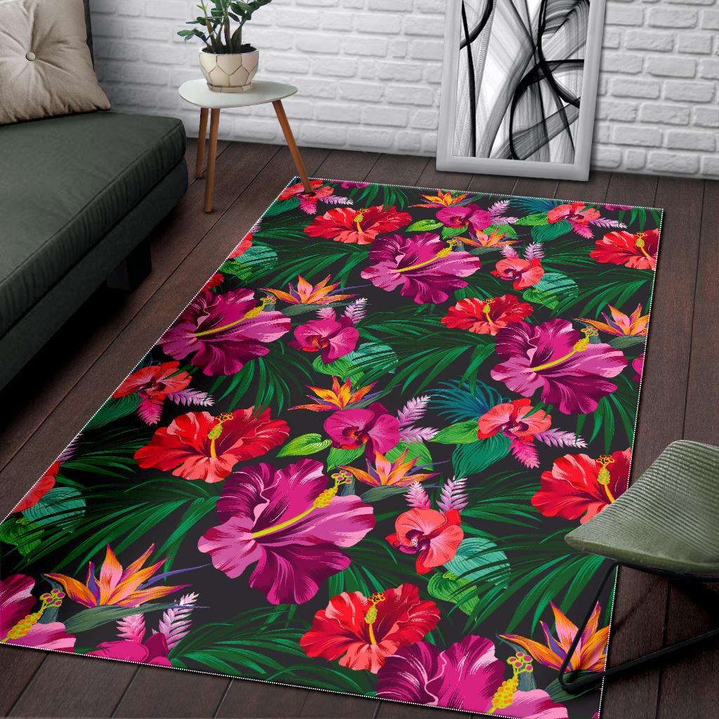 Hawaiian Floral Flowers Pattern Print Area Rug GearFrost