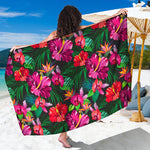 Hawaiian Floral Flowers Pattern Print Beach Sarong Wrap
