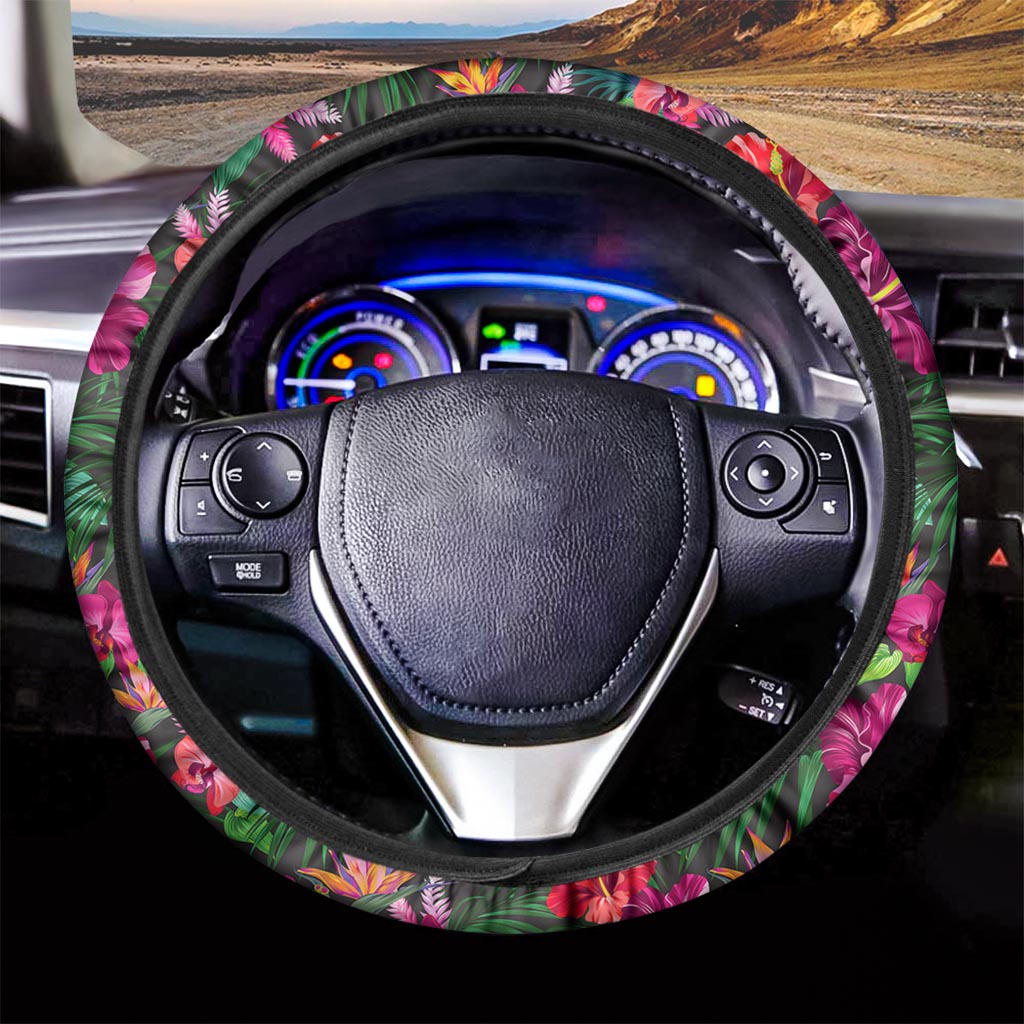 Hawaiian Floral Flowers Pattern Print Car Steering Wheel Cover