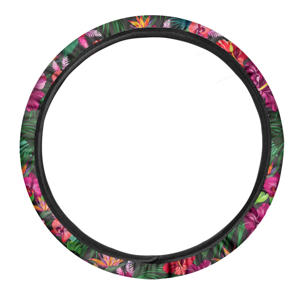 Hawaiian Floral Flowers Pattern Print Car Steering Wheel Cover