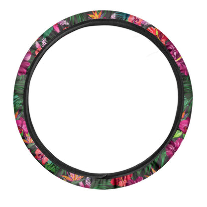 Hawaiian Floral Flowers Pattern Print Car Steering Wheel Cover