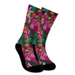 Hawaiian Floral Flowers Pattern Print Crew Socks