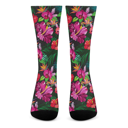 Hawaiian Floral Flowers Pattern Print Crew Socks