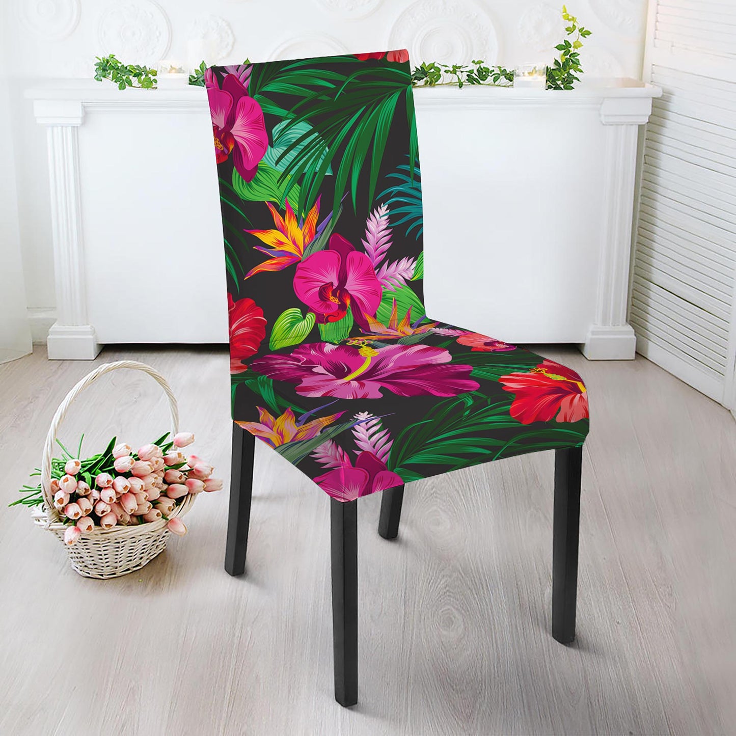 Hawaiian Floral Flowers Pattern Print Dining Chair Slipcover