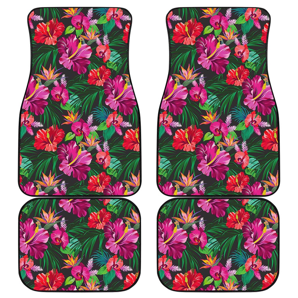 Hawaiian Floral Flowers Pattern Print Front and Back Car Floor Mats