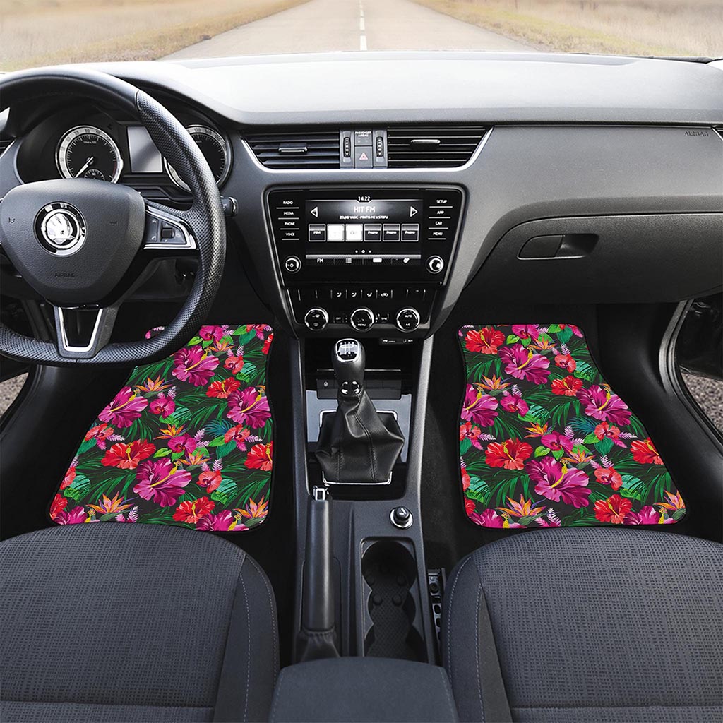 Hawaiian Floral Flowers Pattern Print Front and Back Car Floor Mats