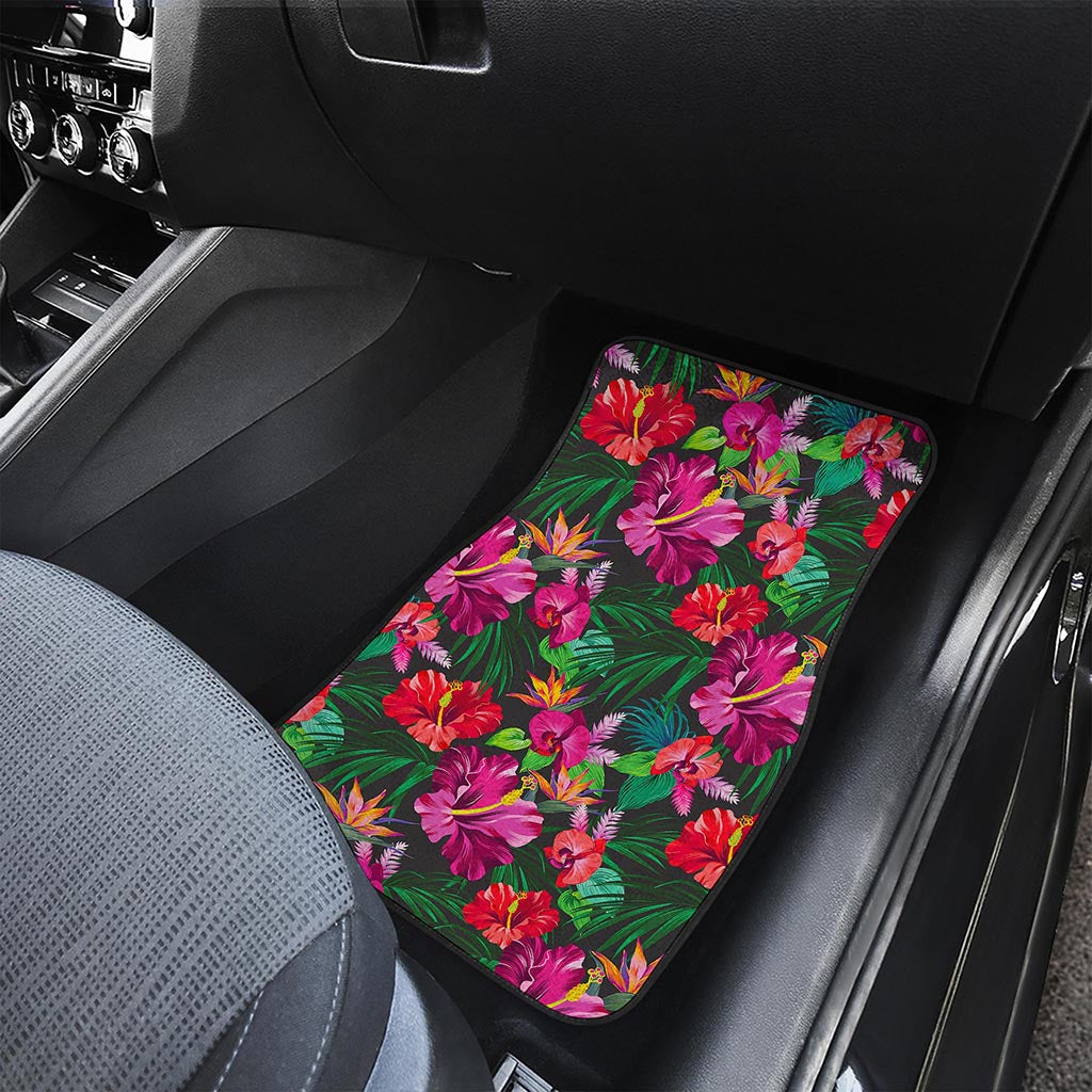 Hawaiian Floral Flowers Pattern Print Front and Back Car Floor Mats