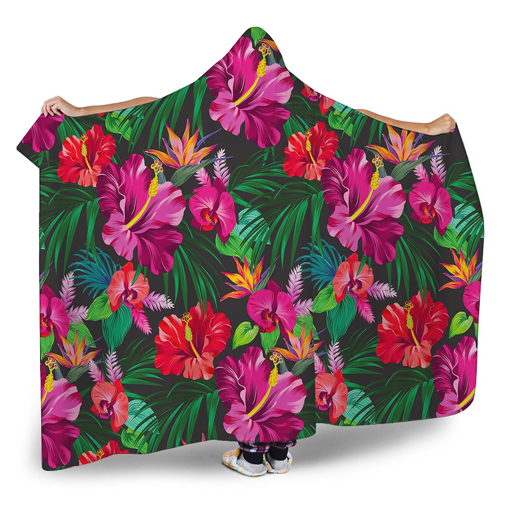Hawaiian Floral Flowers Pattern Print Hooded Blanket