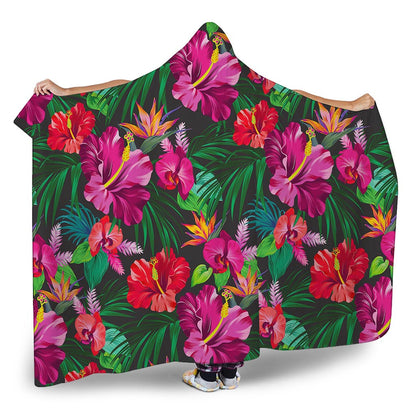 Hawaiian Floral Flowers Pattern Print Hooded Blanket