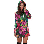 Hawaiian Floral Flowers Pattern Print Hoodie Dress GearFrost