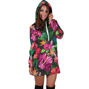 Hawaiian Floral Flowers Pattern Print Hoodie Dress GearFrost