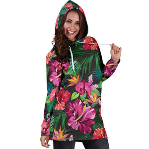 Hawaiian Floral Flowers Pattern Print Hoodie Dress GearFrost