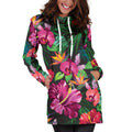 Hawaiian Floral Flowers Pattern Print Pullover Hoodie Dress