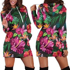 Hawaiian Floral Flowers Pattern Print Hoodie Dress GearFrost