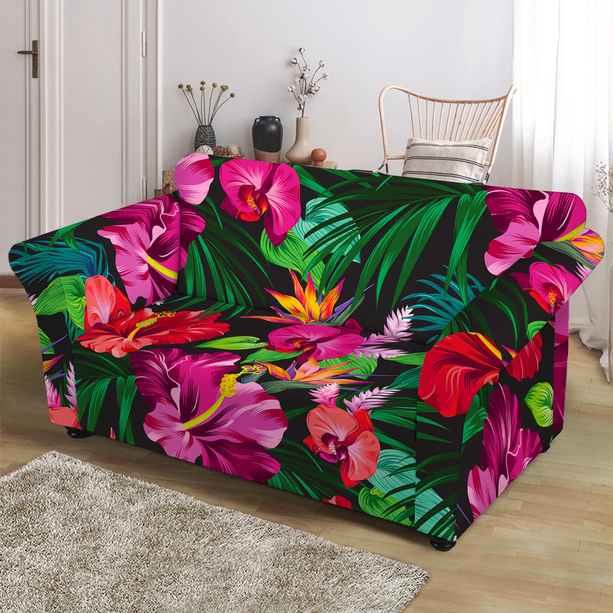 Hawaiian Floral Flowers Pattern Print Loveseat Slipcover