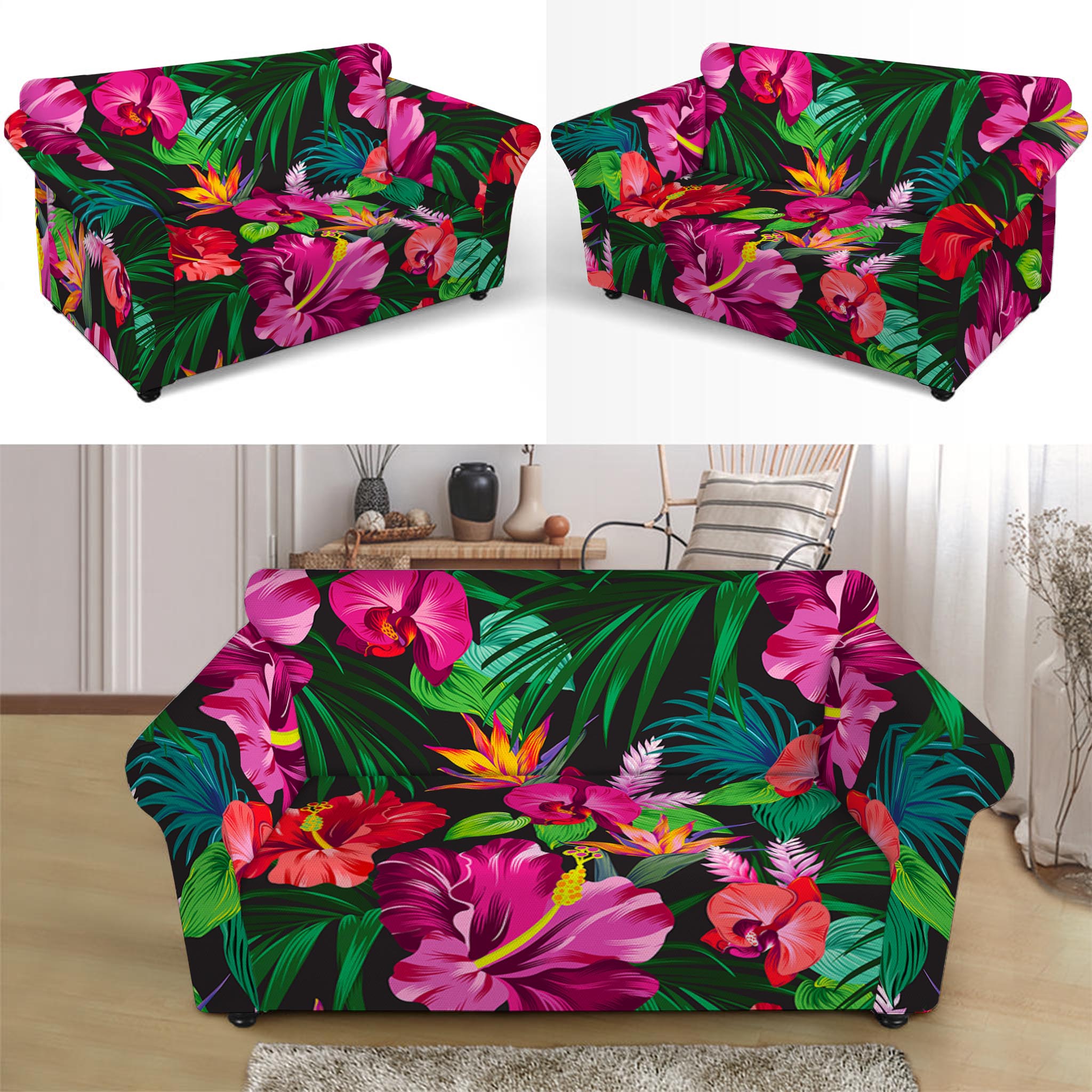 Hawaiian Floral Flowers Pattern Print Loveseat Slipcover